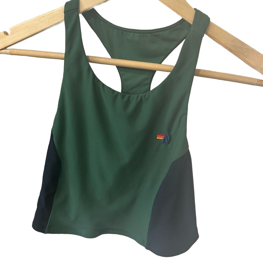 Aviator Nation Colorblock Racerback Sports Bra in Forest Green